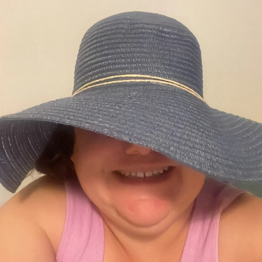 New Blue hat in straw style large floppy sun protection